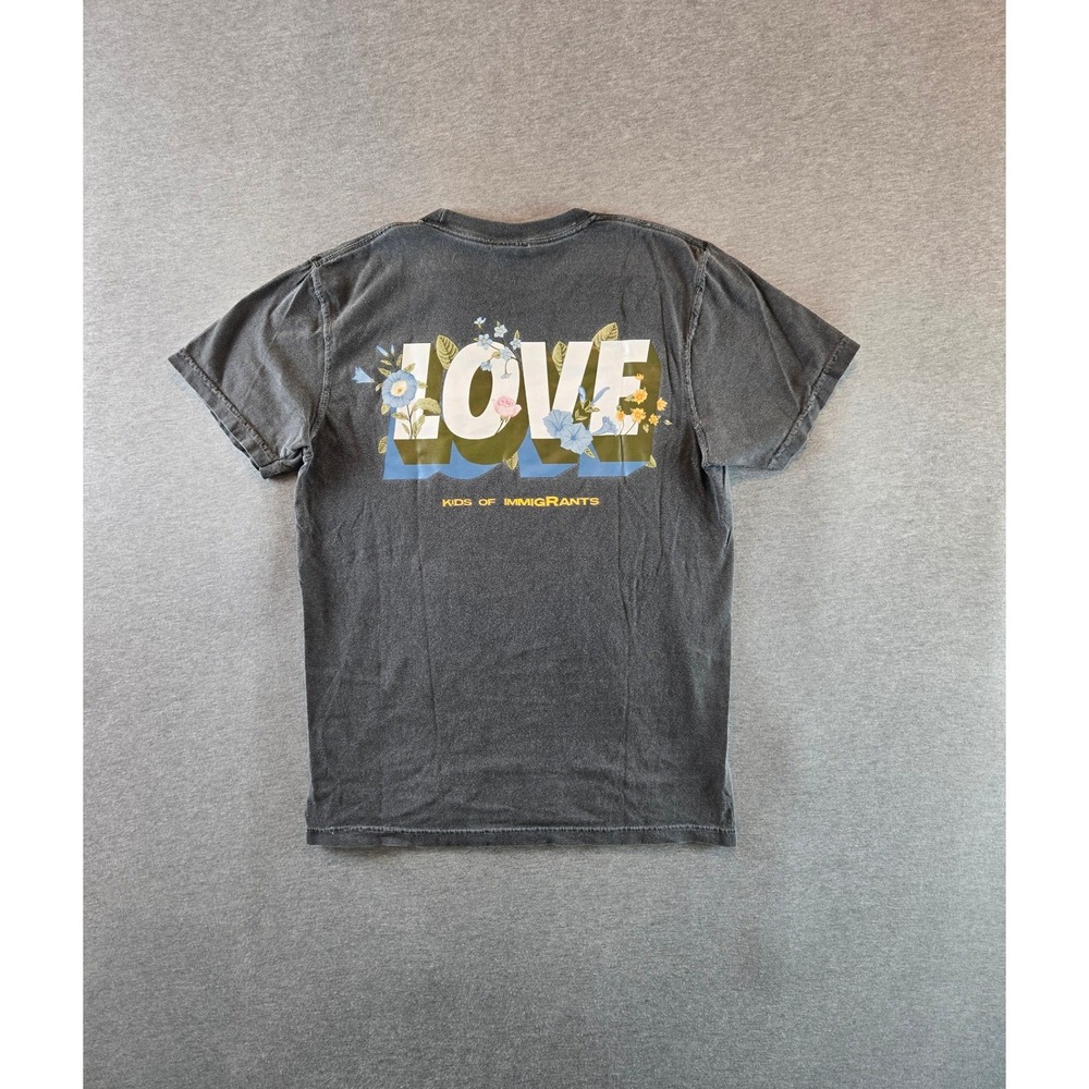 Kids of Immigrants T-Shirt Mens Small Black Love Floral Patch Graphic Tee